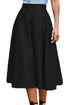 Sexy Black Grain Leather Midi Swing Skirt